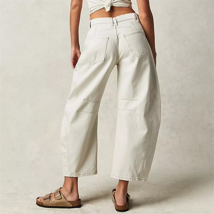 Olivia | Kvinne Cropped Barrel Leg Denim Jeans Mid-Rise