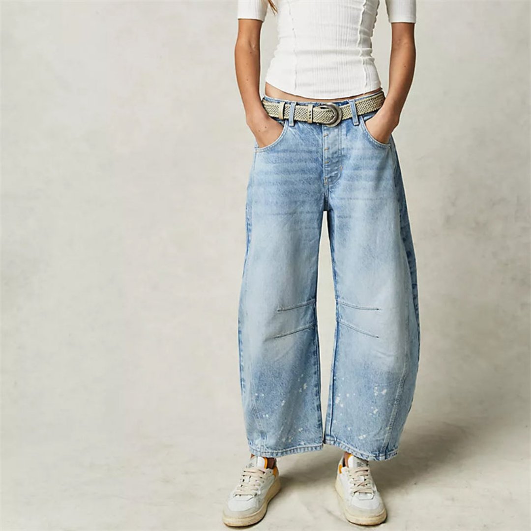 Olivia | Kvinne Cropped Barrel Leg Denim Jeans Mid-Rise