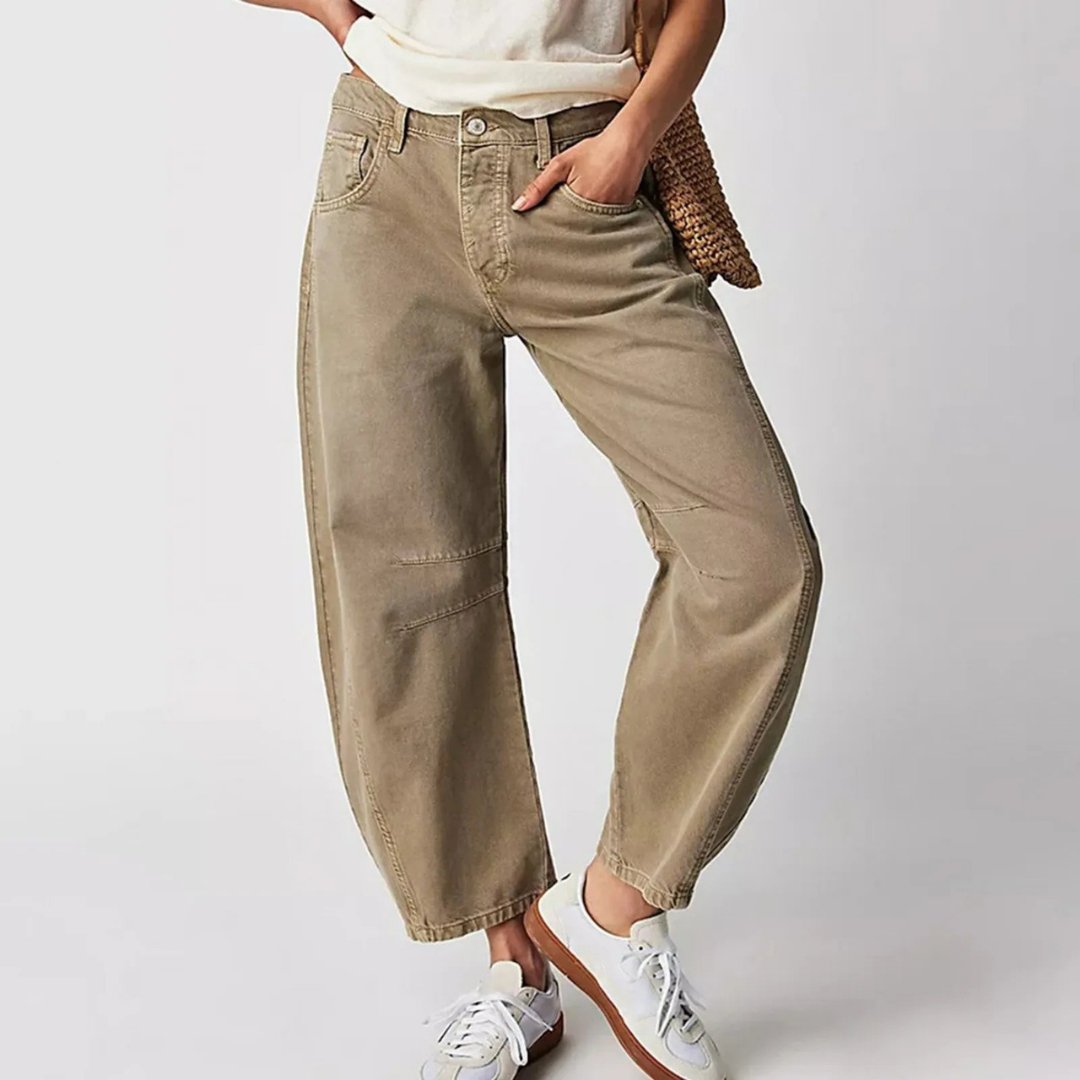 Olivia | Kvinne Cropped Barrel Leg Denim Jeans Mid-Rise