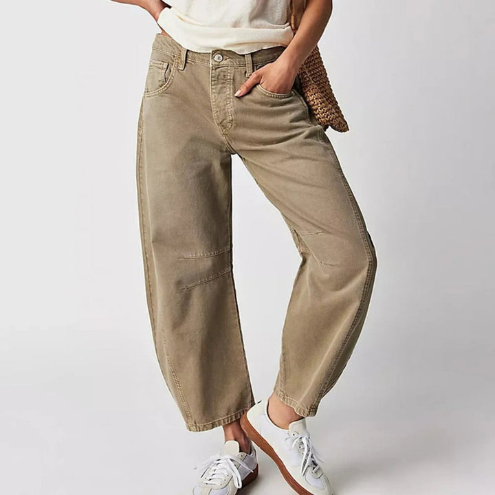 Olivia | Kvinne Cropped Barrel Leg Denim Jeans Mid-Rise