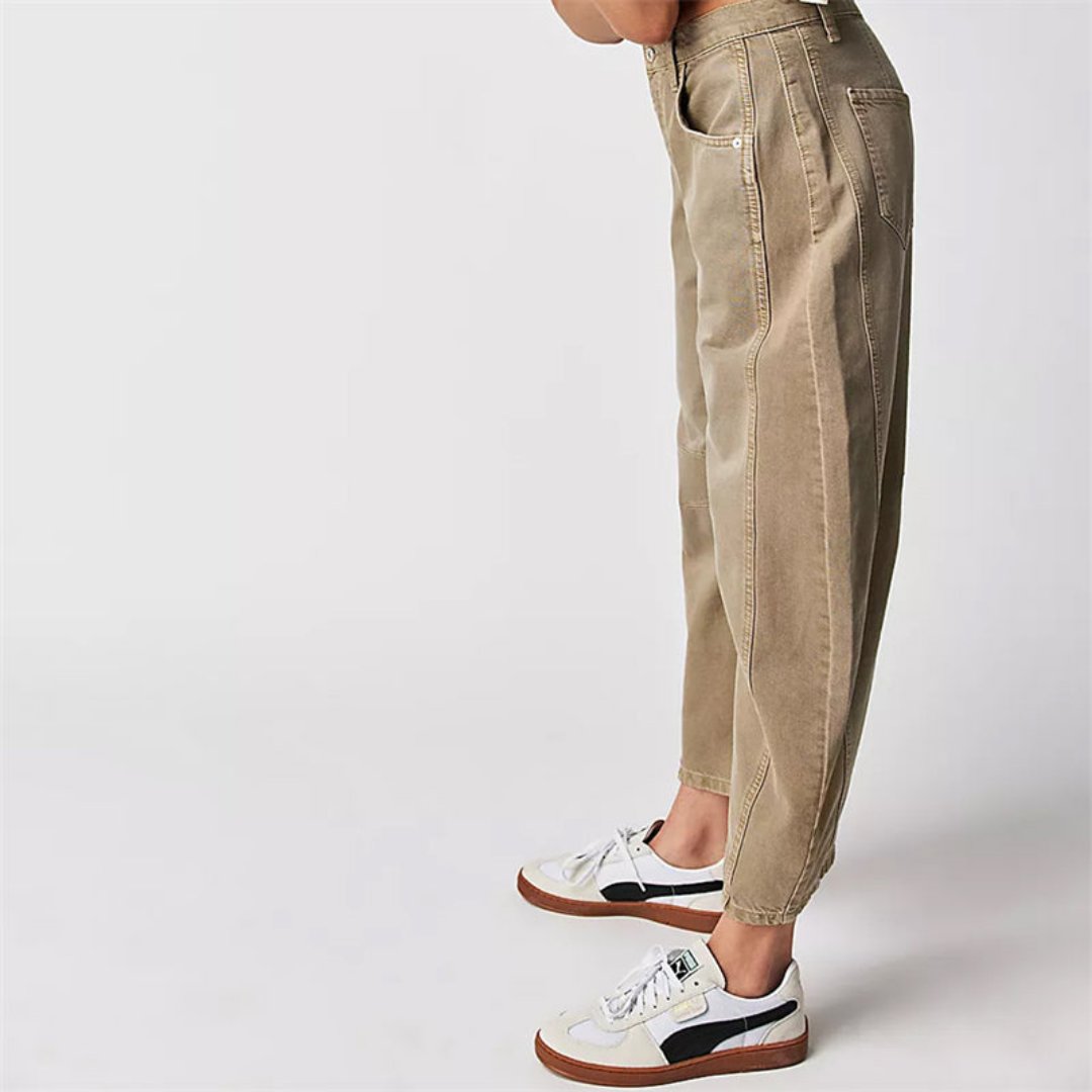 Olivia | Kvinne Cropped Barrel Leg Denim Jeans Mid-Rise