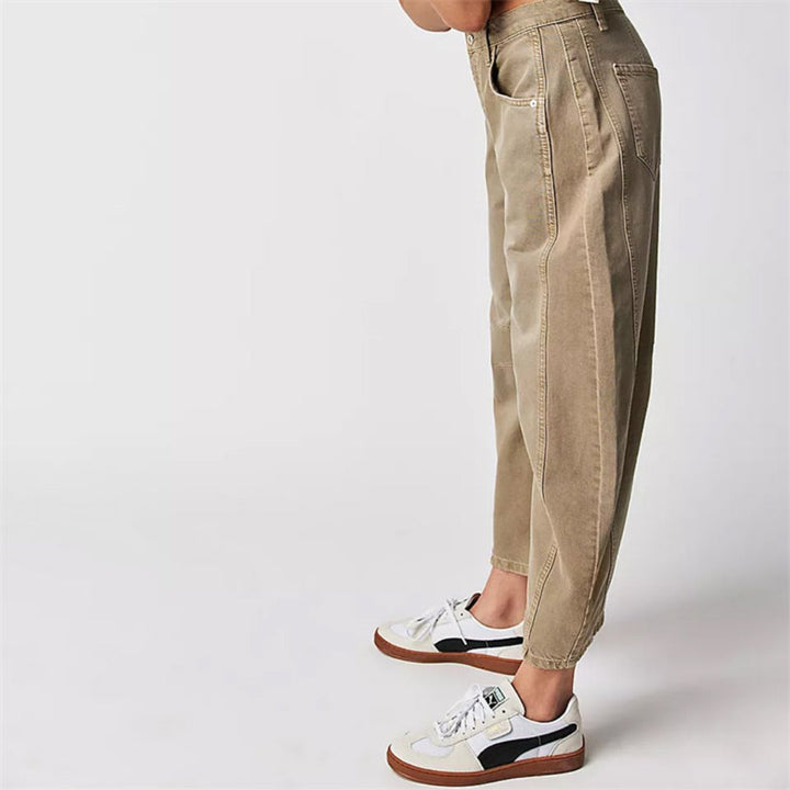Olivia | Kvinne Cropped Barrel Leg Denim Jeans Mid-Rise