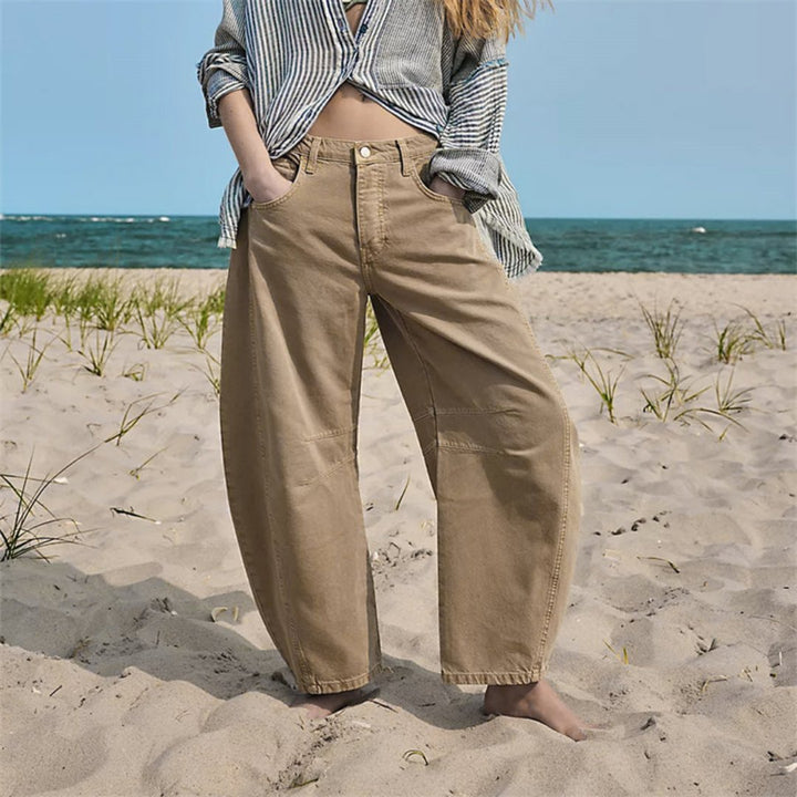 Olivia | Kvinne Cropped Barrel Leg Denim Jeans Mid-Rise