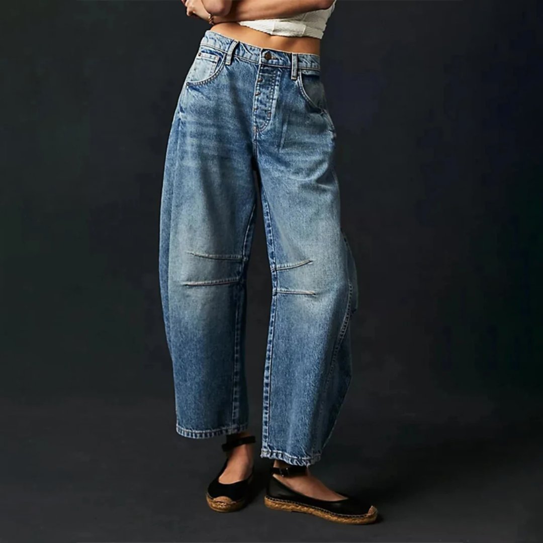 Olivia | Kvinne Cropped Barrel Leg Denim Jeans Mid-Rise