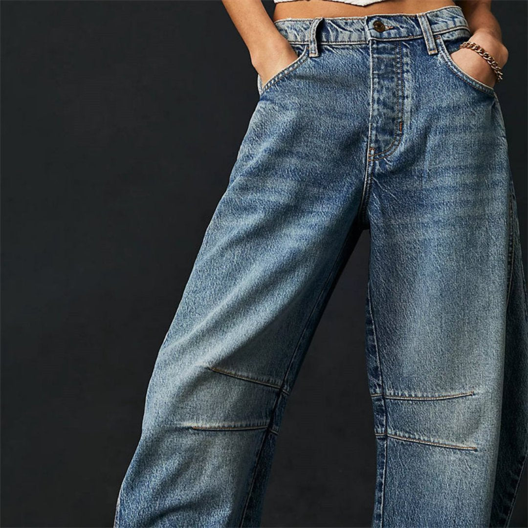 Olivia | Kvinne Cropped Barrel Leg Denim Jeans Mid-Rise