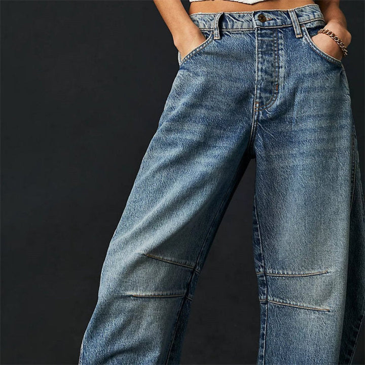 Olivia | Kvinne Cropped Barrel Leg Denim Jeans Mid-Rise