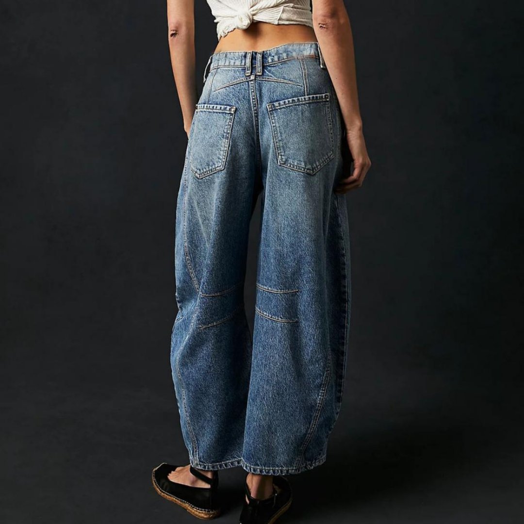 Olivia | Kvinne Cropped Barrel Leg Denim Jeans Mid-Rise