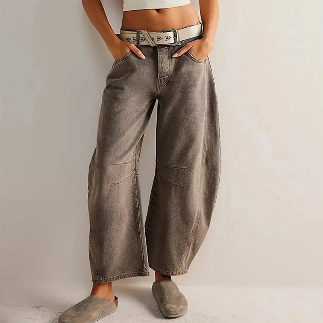 Olivia | Kvinne Cropped Barrel Leg Denim Jeans Mid-Rise