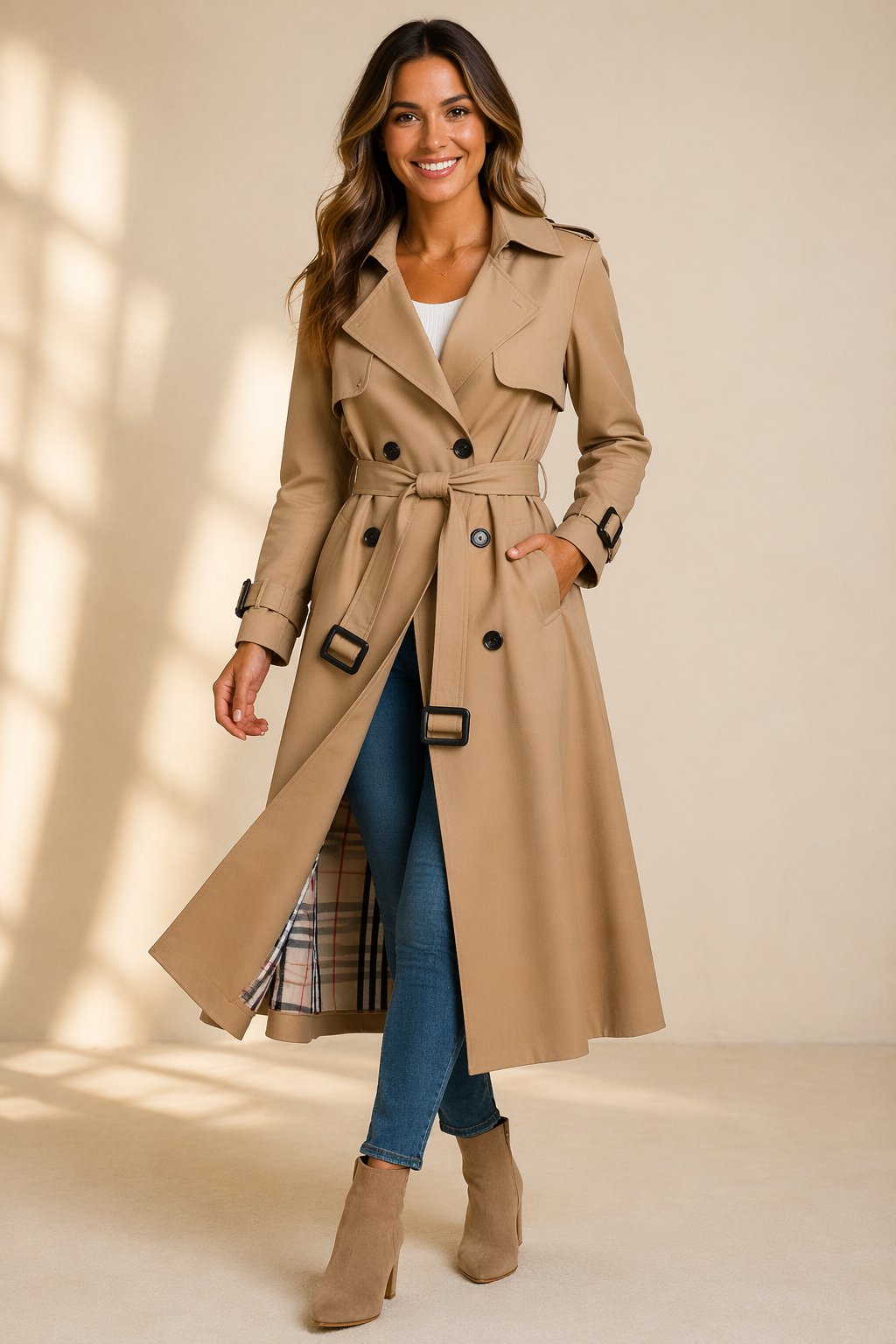 Karla | Kvinne Dobbelspent Belte Trench Coat Lang