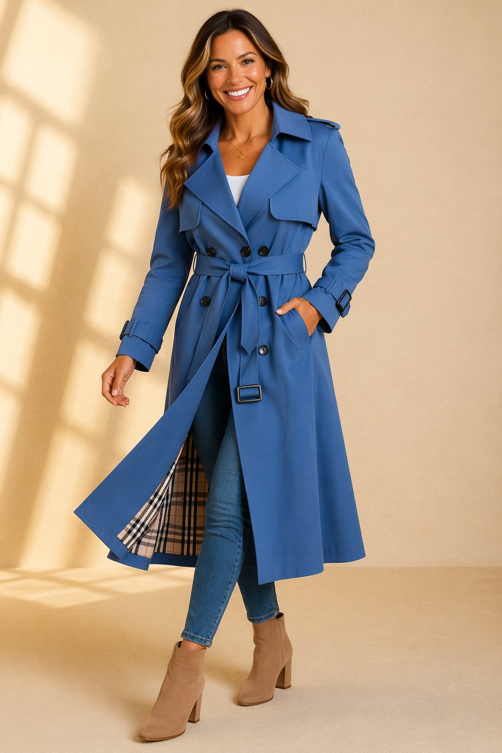 Karla | Kvinne Dobbelspent Belte Trench Coat Lang