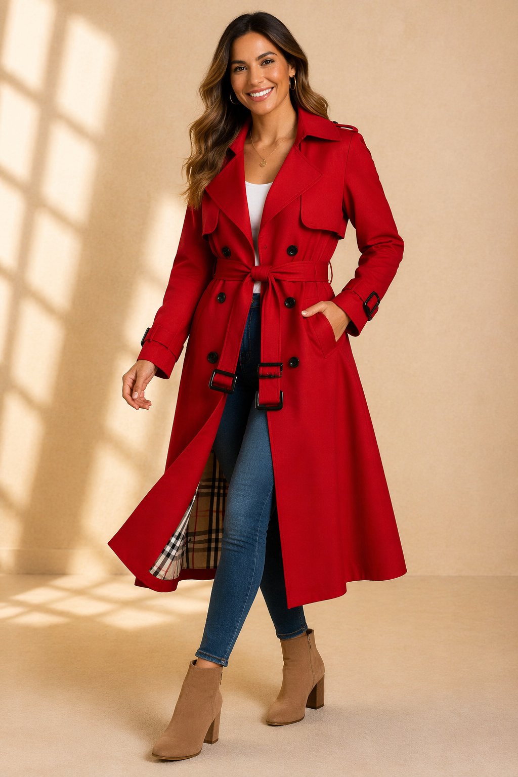Karla | Kvinne Dobbelspent Belte Trench Coat Lang