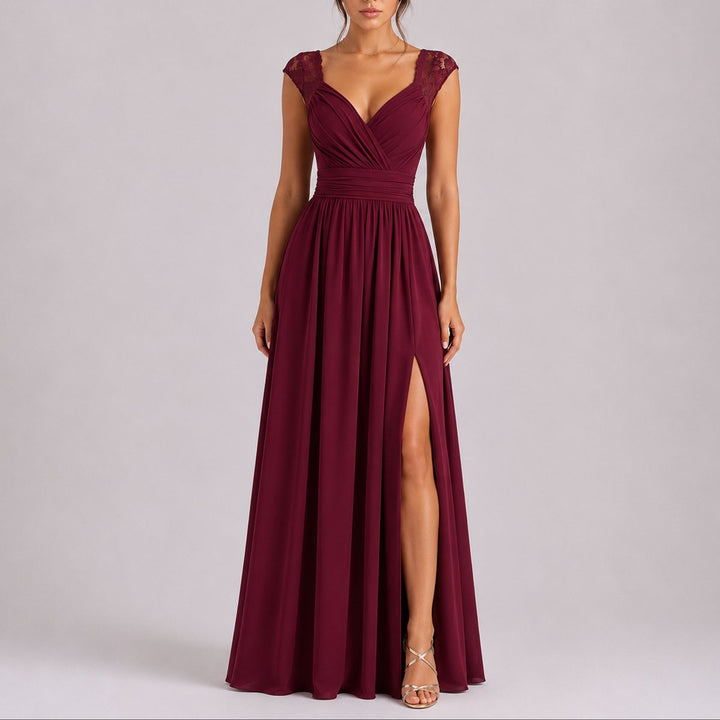 Josefine | Kvinne Elegant Off-Shoulder Maxi Kjole for Høst Bryllupsgjester