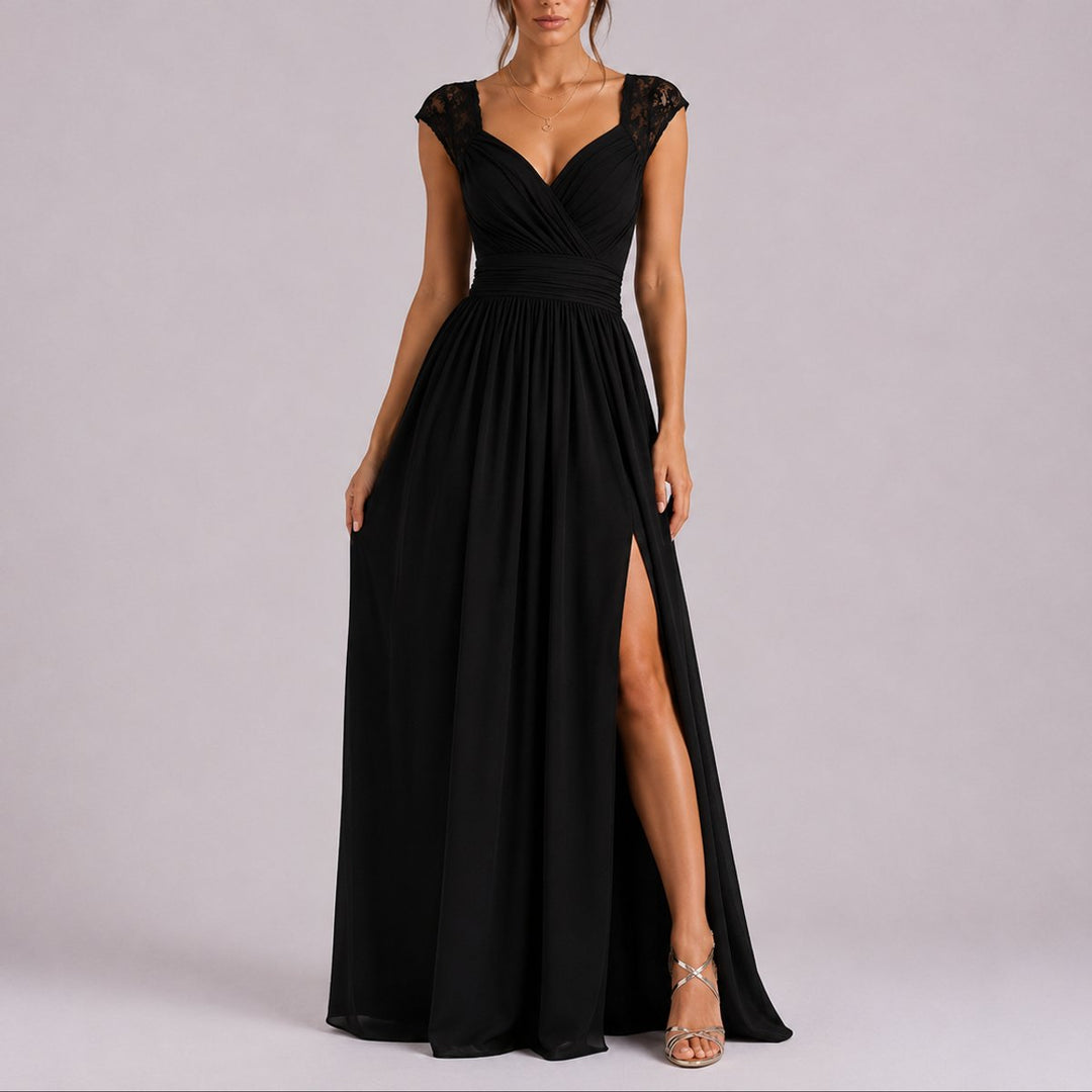 Josefine | Kvinne Elegant Off-Shoulder Maxi Kjole for Høst Bryllupsgjester