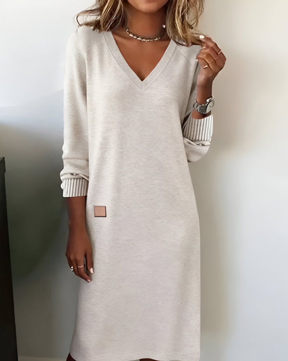 Lea | Kvinne Langermet V-hals Midi Festkjoler Casual Elegance