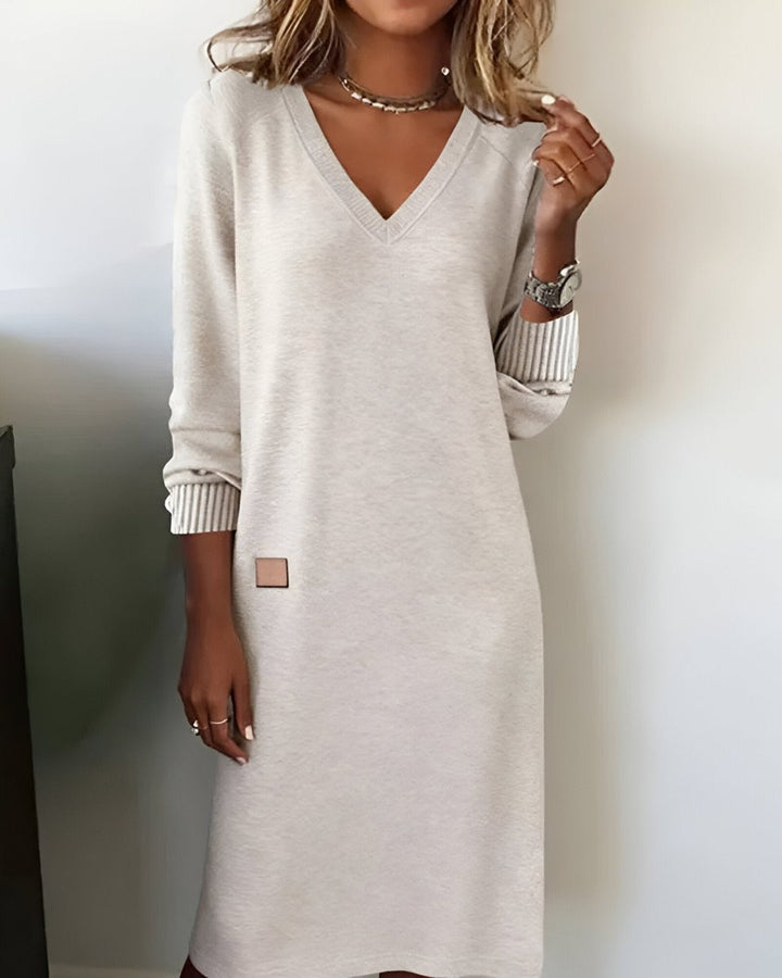 Lea | Kvinne Langermet V-hals Midi Festkjoler Casual Elegance