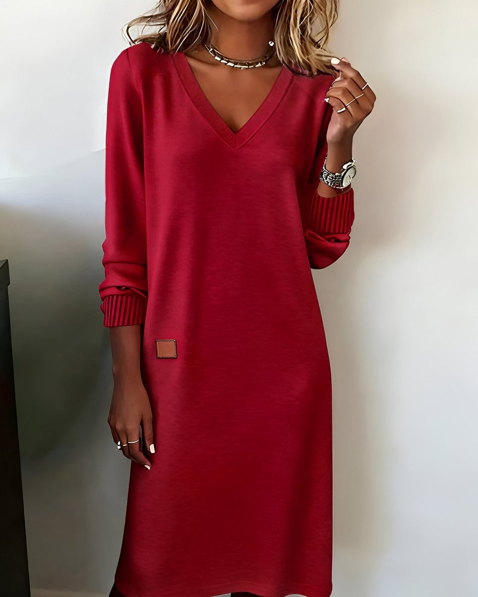 Lea | Kvinne Langermet V-hals Midi Festkjoler Casual Elegance