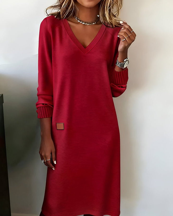 Lea | Kvinne Langermet V-hals Midi Festkjoler Casual Elegance