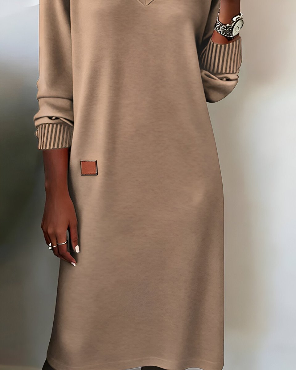 Lea | Kvinne Langermet V-hals Midi Festkjoler Casual Elegance