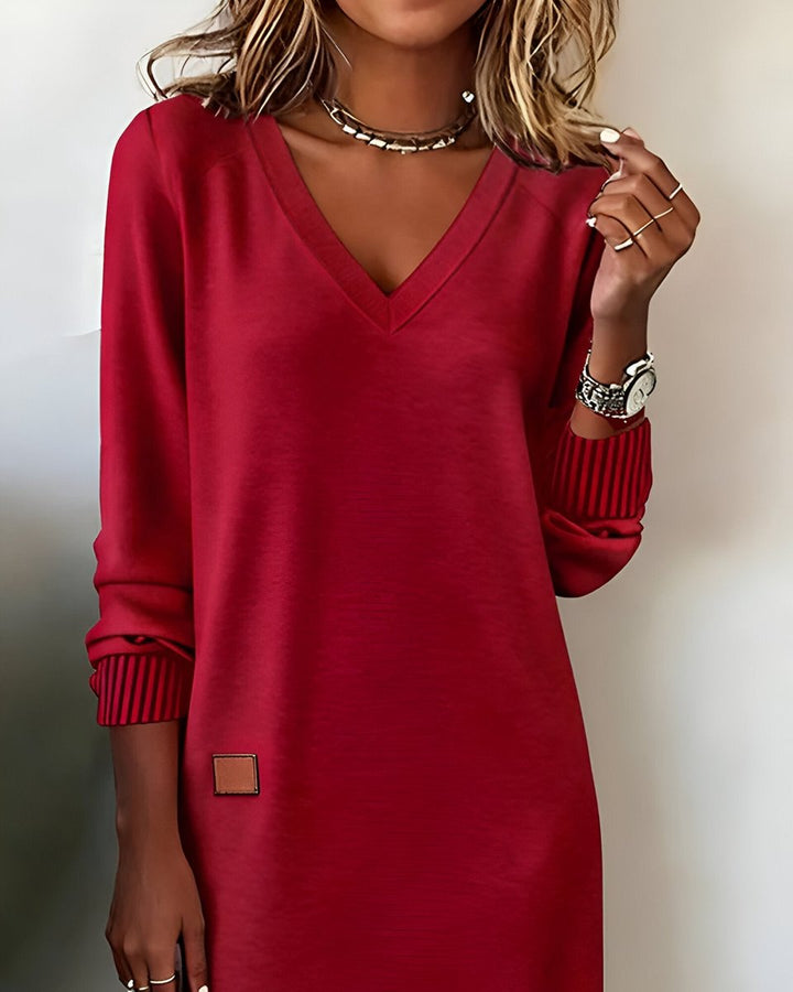 Lea | Kvinne Langermet V-hals Midi Festkjoler Casual Elegance