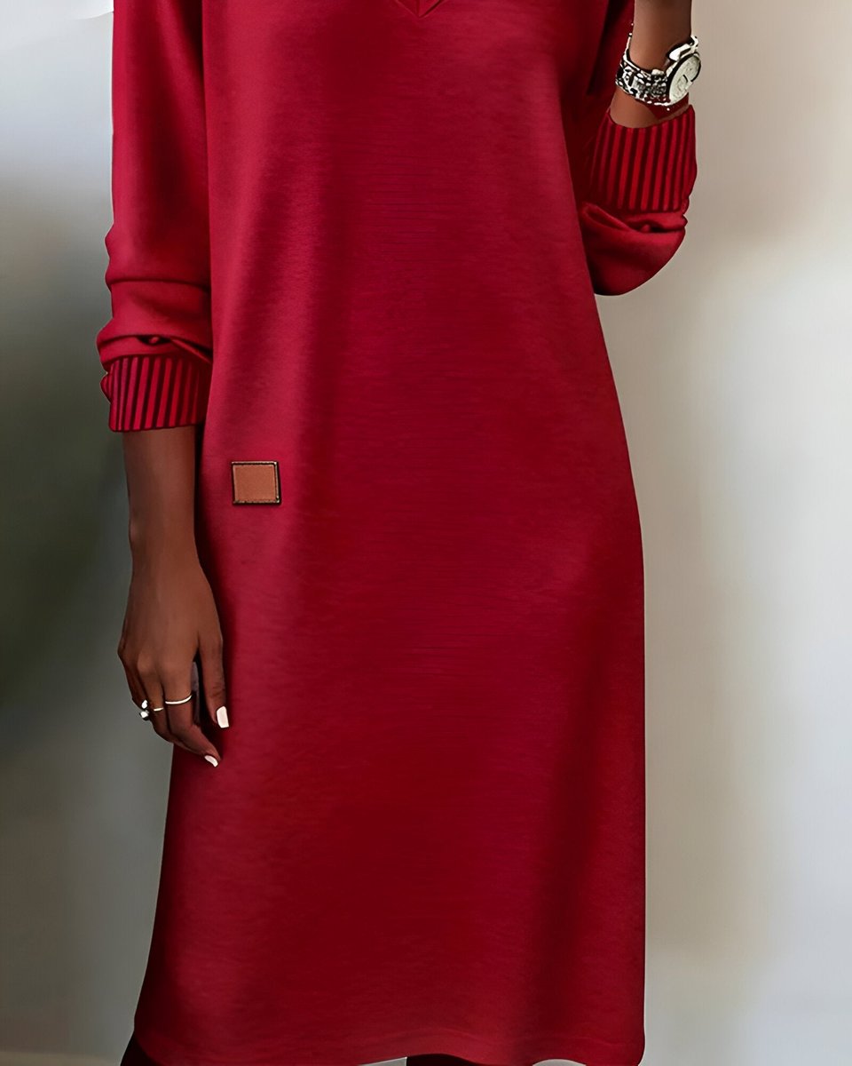 Lea | Kvinne Langermet V-hals Midi Festkjoler Casual Elegance