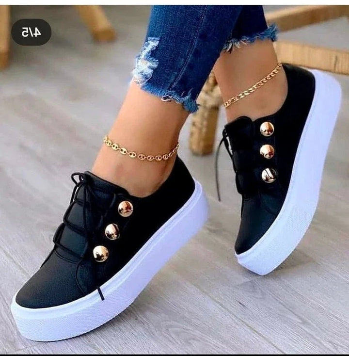 Clara | Kvinne Orthopediske Plattform Sneakers med Snøring og Gull Nagle