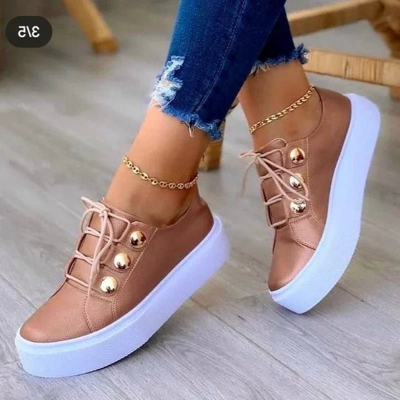 Clara | Kvinne Orthopediske Plattform Sneakers med Snøring og Gull Nagle