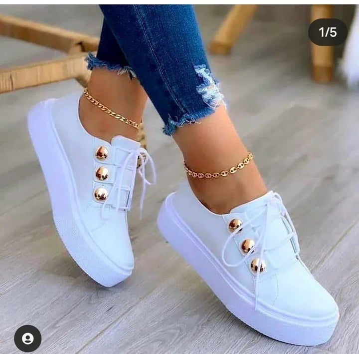 Clara | Kvinne Orthopediske Plattform Sneakers med Snøring og Gull Nagle