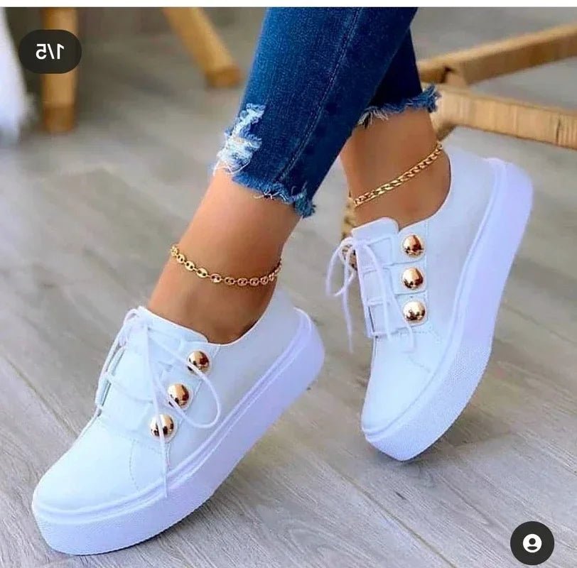 Clara | Kvinne Orthopediske Plattform Sneakers med Snøring og Gull Nagle