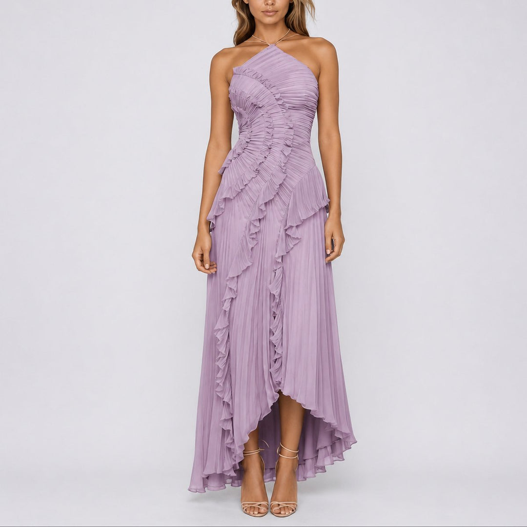 Ida | Kvinnepleated Halterneck Maxi Kjole for Bryllupsgjester
