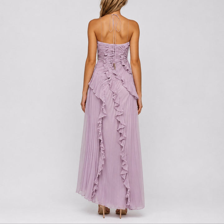Ida | Kvinnepleated Halterneck Maxi Kjole for Bryllupsgjester