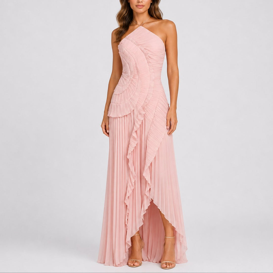 Ida | Kvinnepleated Halterneck Maxi Kjole for Bryllupsgjester