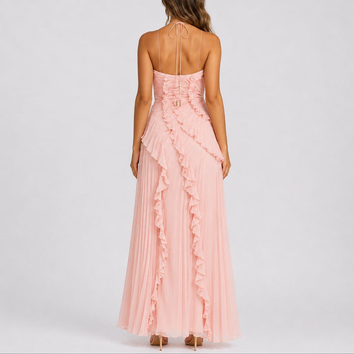 Ida | Kvinnepleated Halterneck Maxi Kjole for Bryllupsgjester