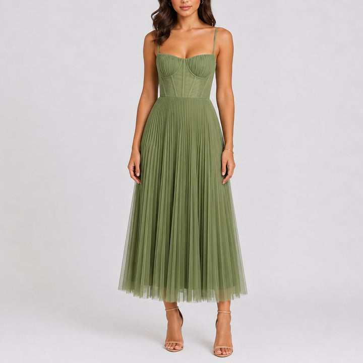 Olivia | Kvinne Pleated Tulle Maxi Kjole for Høstbryllup