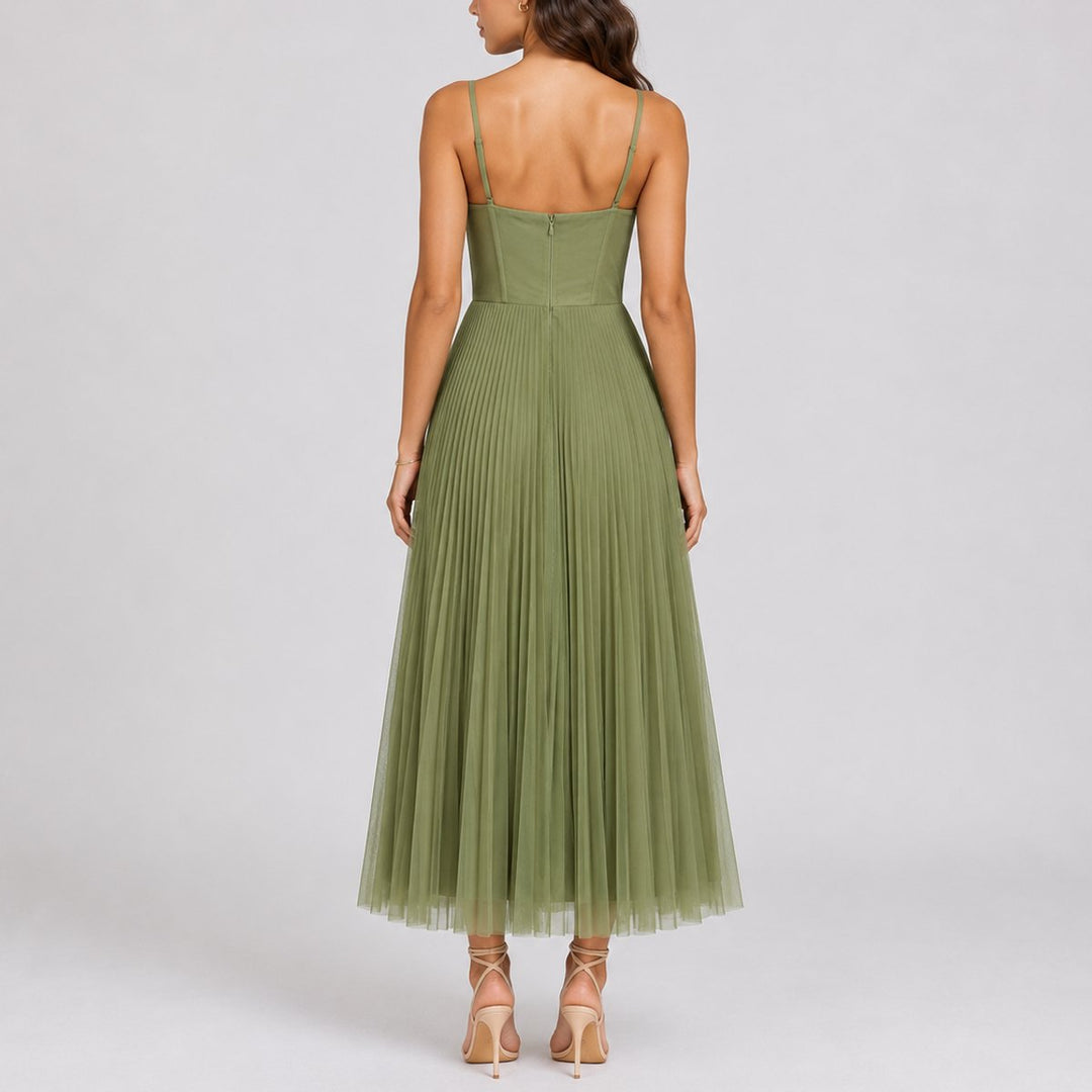 Olivia | Kvinne Pleated Tulle Maxi Kjole for Høstbryllup