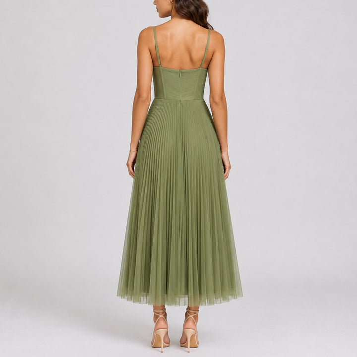 Olivia | Kvinne Pleated Tulle Maxi Kjole for Høstbryllup