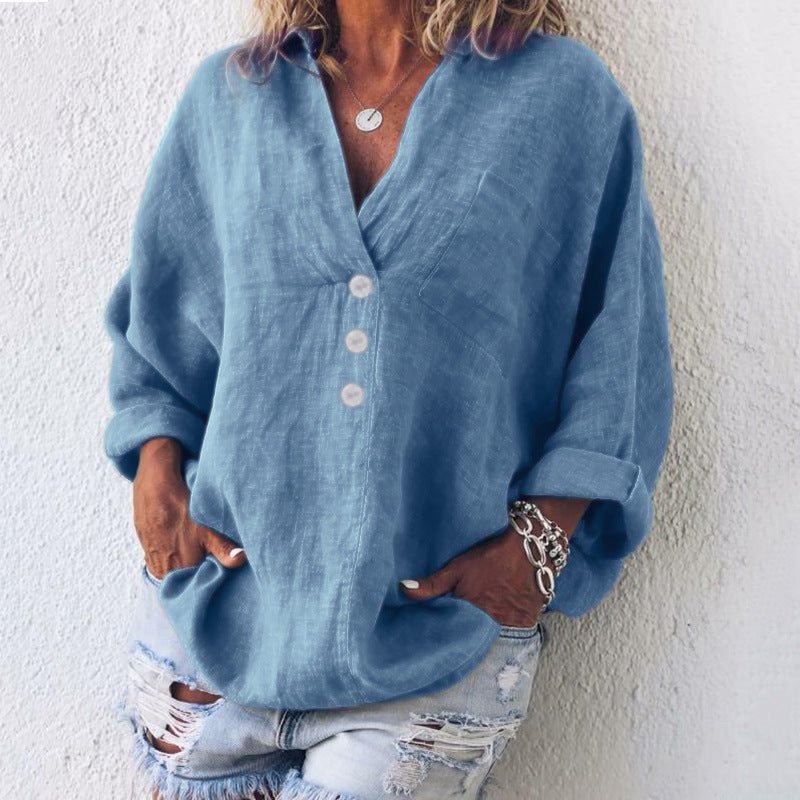 Liv | Lin Bluse Kvinne V-Hals Oversized Løs Passform