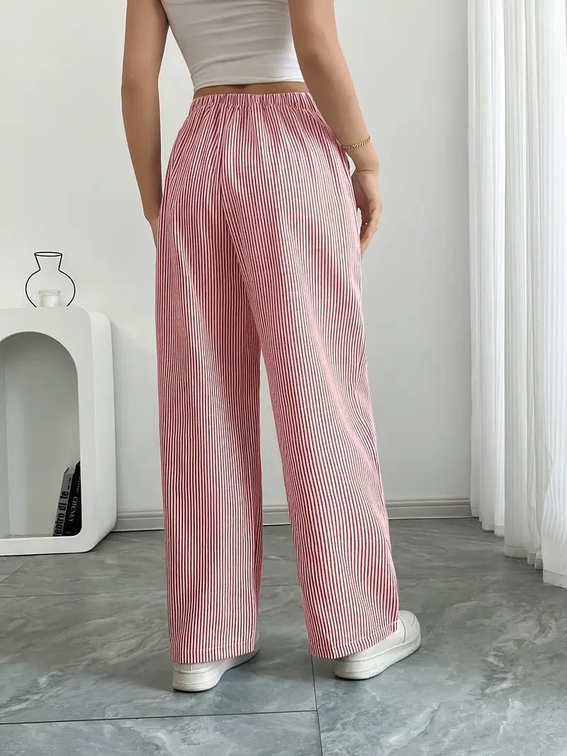 Clara | Stripete Lin Bred Beina Bukser med Lommer