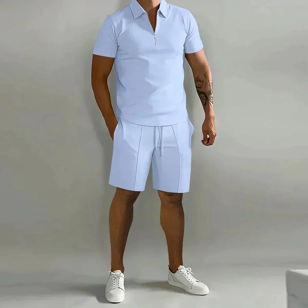 Arne | Herre Polo med Glidelås og Casual Shorts Sett