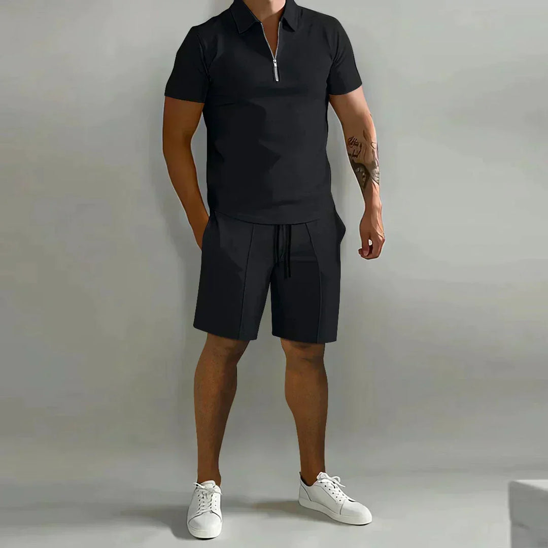 Arne | Herre Polo med Glidelås og Casual Shorts Sett