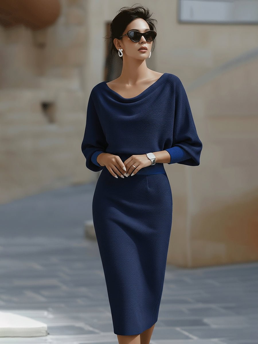 Clara | Midi Kjole med Cowl Hals Satin Bodycon Lange Ermer