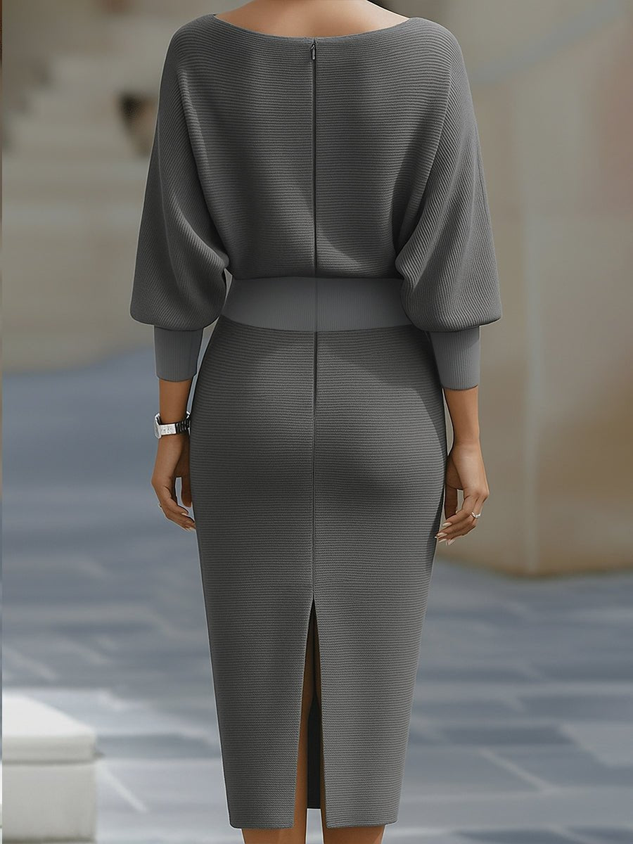 Clara | Midi Kjole med Cowl Hals Satin Bodycon Lange Ermer