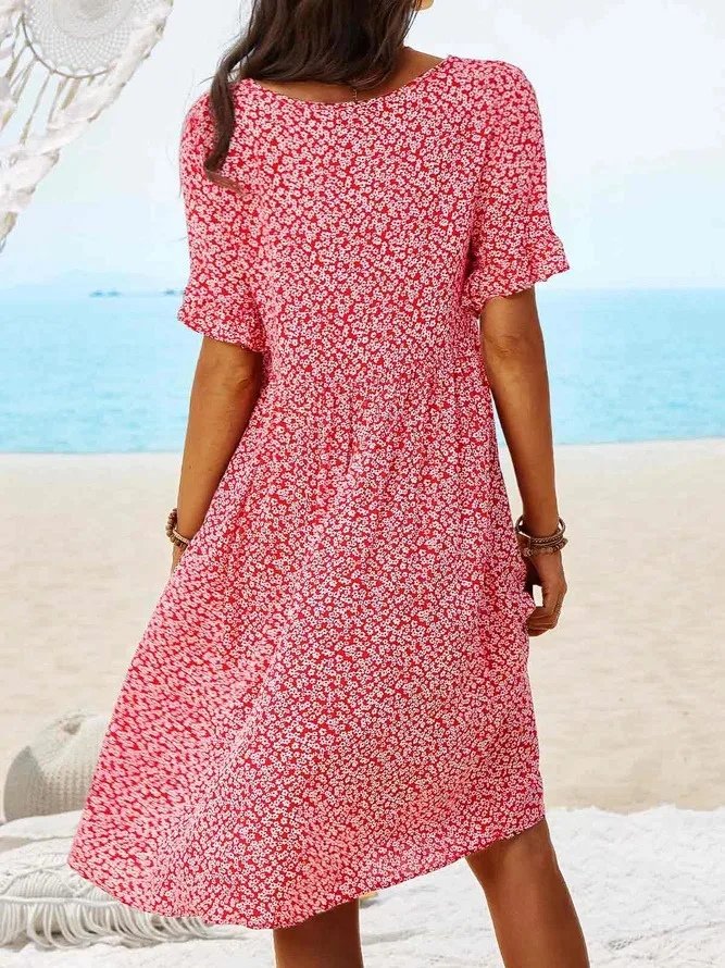 Karla | Mini Kjole Bomull Blomster Flatterende Ermer Sommer