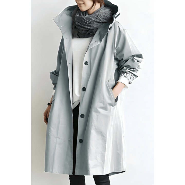 Dagmara | Oversized Kåpe med Hette og Knapper