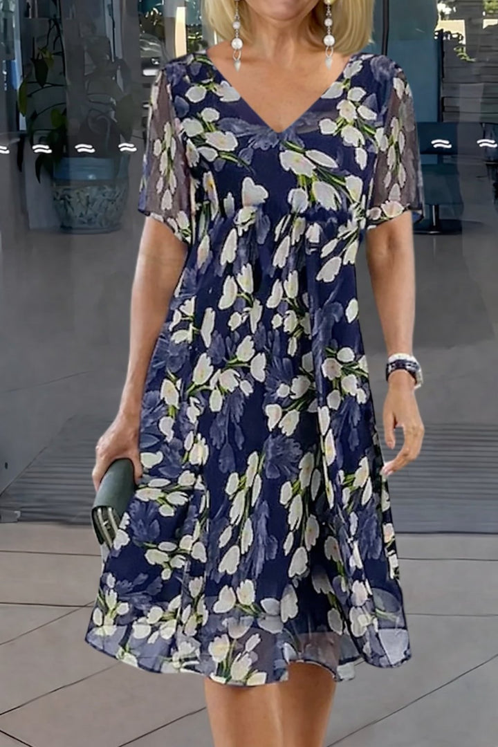 Maja | Pluss Størrelse Blomsterkjole V-Hals Tunika Stil