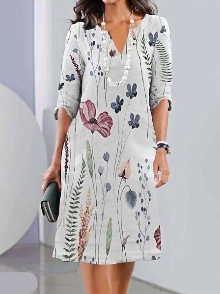 Maja | Pluss Størrelse Blomsterkjole V-Hals Tunika Stil