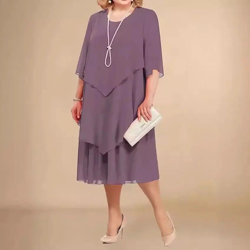 Sofia | Plus Size Chiffon Kjole Svart Asymmetrisk Lag Elegant