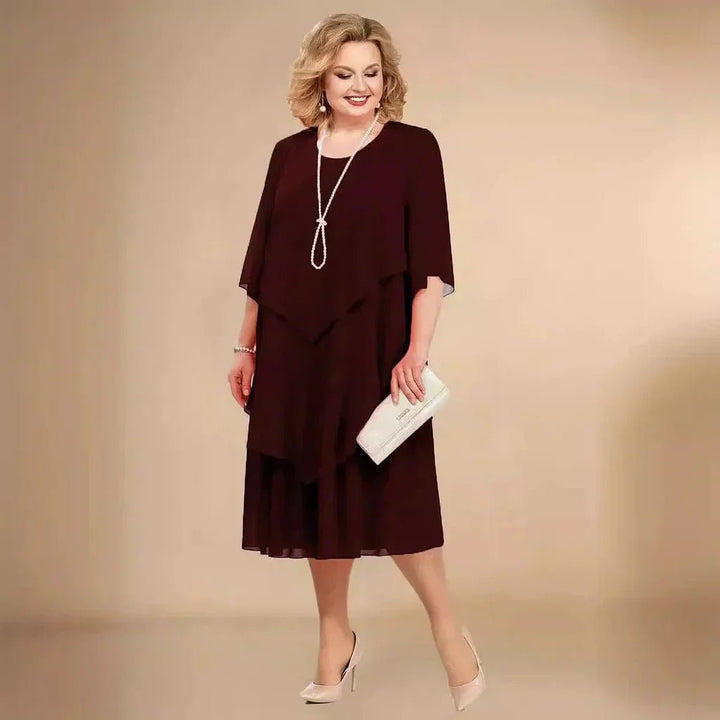 Sofia | Plus Size Chiffon Kjole Svart Asymmetrisk Lag Elegant