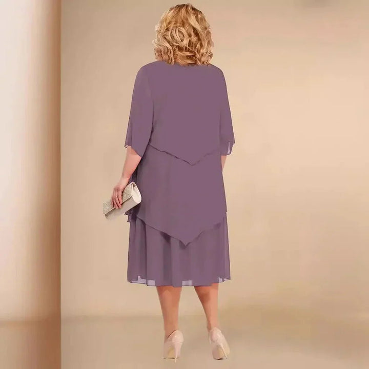 Sofia | Plus Size Chiffon Kjole Svart Asymmetrisk Lag Elegant