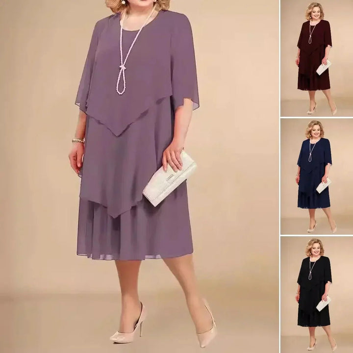 Sofia | Plus Size Chiffon Kjole Svart Asymmetrisk Lag Elegant