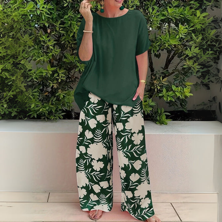 Laura | Plus Size Elegant To-delt Sett Blomster Mønster Bred Ben
